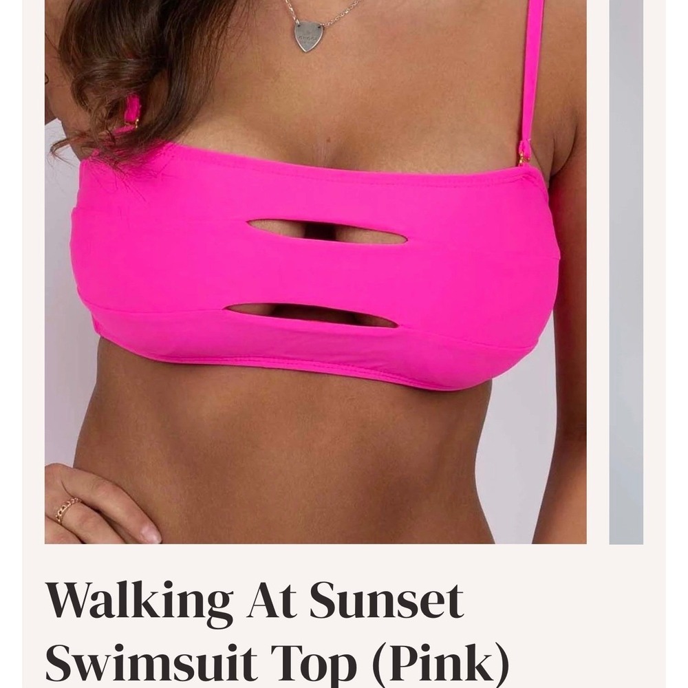 Blushing Brunette Swimsuit Top XL Pink Cutout Walking At Sunset Modern